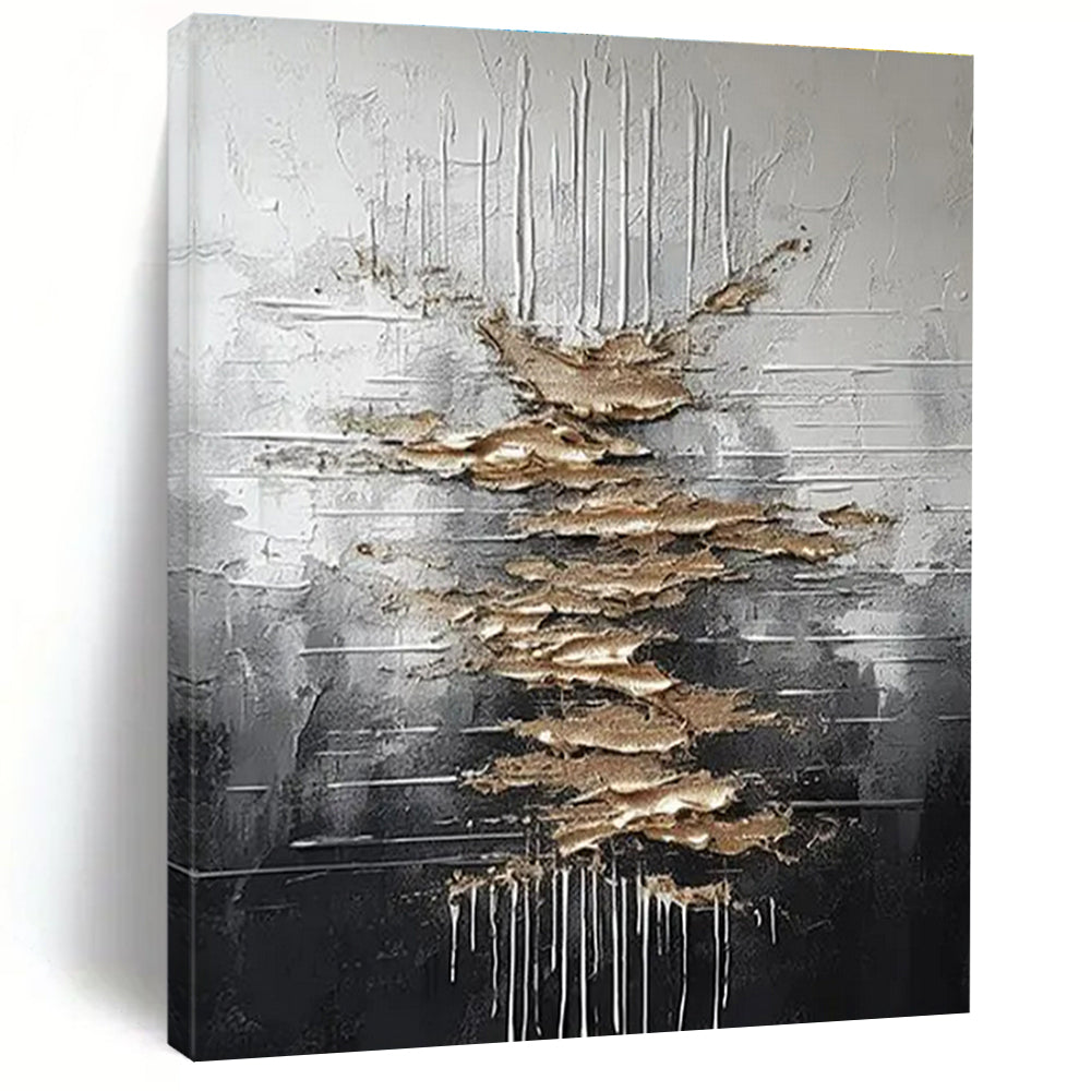 Silver - Gold Textured Streaks Art for Luxury Hotel Lobby & Modern Penthouse LargeART0864