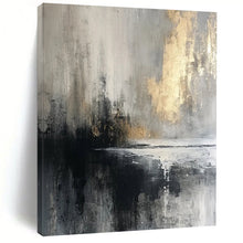 Load image into Gallery viewer, “Gray - Gold Reflection” – Gray, Black &amp; Gold Abstract Acrylic with Reflective Textures DTP067
