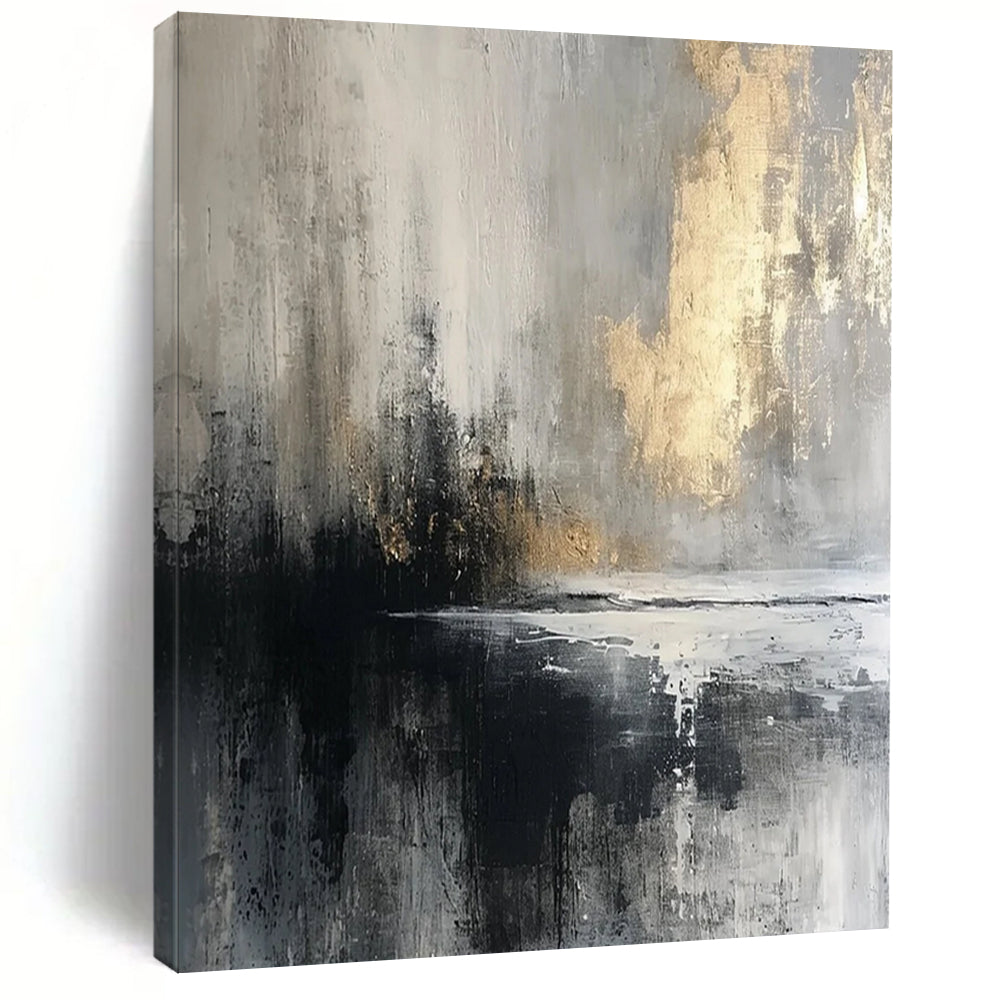 “Gray - Gold Reflection” – Gray, Black & Gold Abstract Acrylic with Reflective Textures DTP067