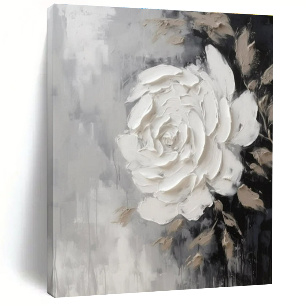 Textured White Rose Abstract Painting, Suited for Elegant Bedroom & Sophisticated Salon LargeART1466
