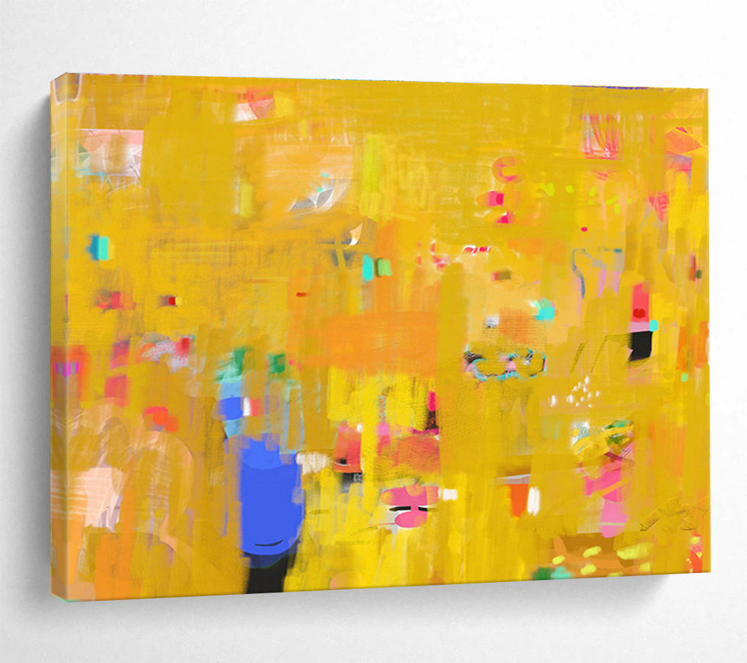 Bright Yellow Abstract Energy Painting for Sunny Kitchen & Creative Studio DKH038