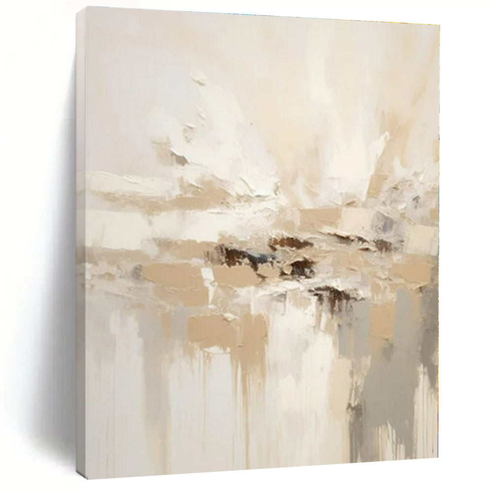 Beige & White Textured Abstract Painting, Ideal for Minimalist Living Room & Serene Bedroom LargeART1344