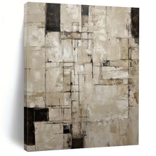 Load image into Gallery viewer, “Neutral Grid Abstract” - Beige, Grey, Black Abstract Art on Canvas DKH1315
