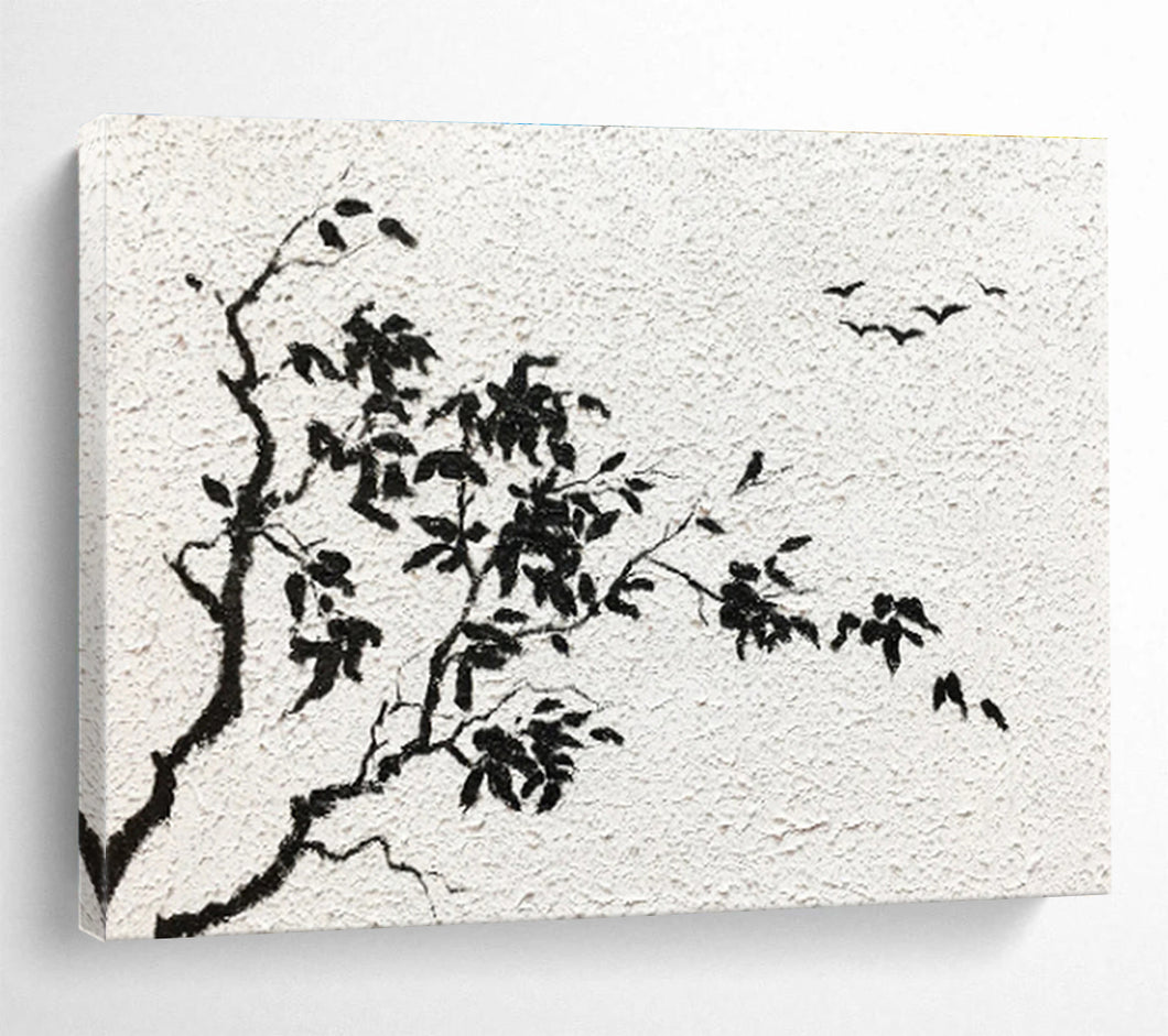 Black - White Ink - Style Abstract Painting On Canvas DKH451