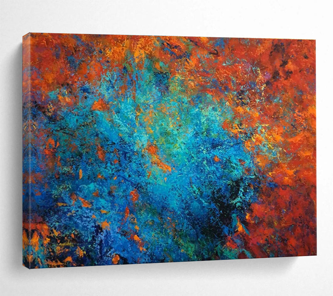 Vibrant Abstract Painting on Canvas - “Blue and Orange Fusion” DKH723