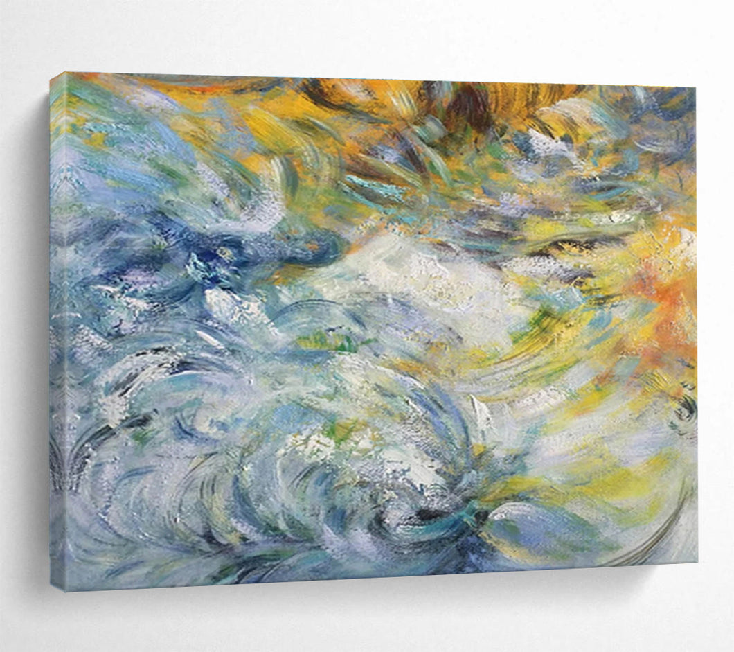 Colorful Swirl Abstract Painting with Blue, Yellow, and Green for Bohemian Living Room & Art Café DKH291