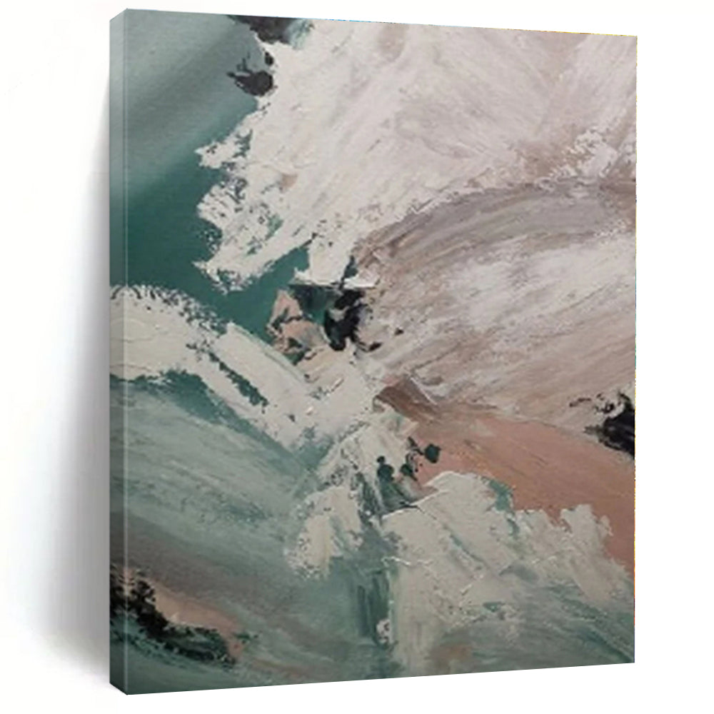 Turquoise and White Abstract Acrylic Art - Ideal for Beach - themed Home Office & Coastal Living Room LargeART0554