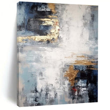 Load image into Gallery viewer, Blue - Gray with Gold Accents Abstract Art - Great for Sophisticated Home Office &amp; Luxury Hotel Suite LargeART0696
