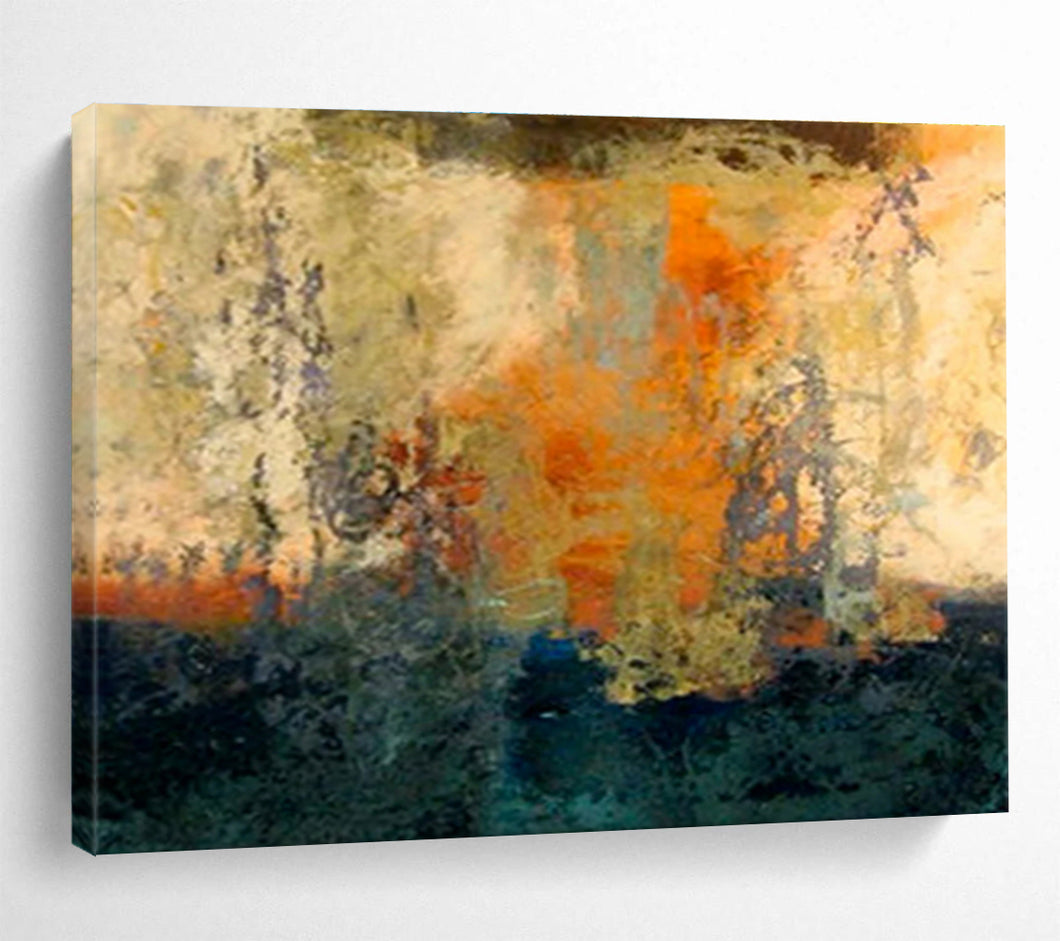 Warm - Toned Abstract Landscape Painting On Canvas DKH378
