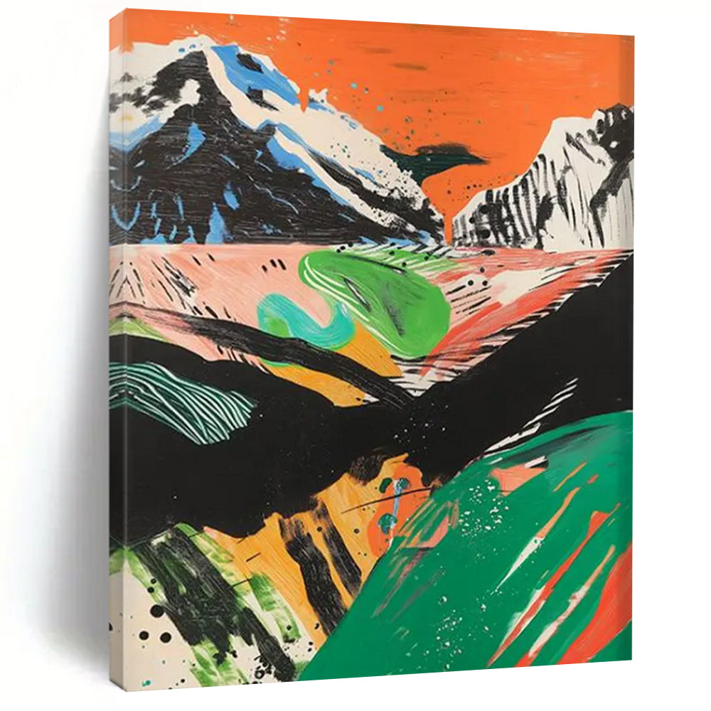 “Abstract Mountain Landscape in Bold Colors” – Vibrant Mountain Oil Painting with Expressive Brushstrokes DTP092
