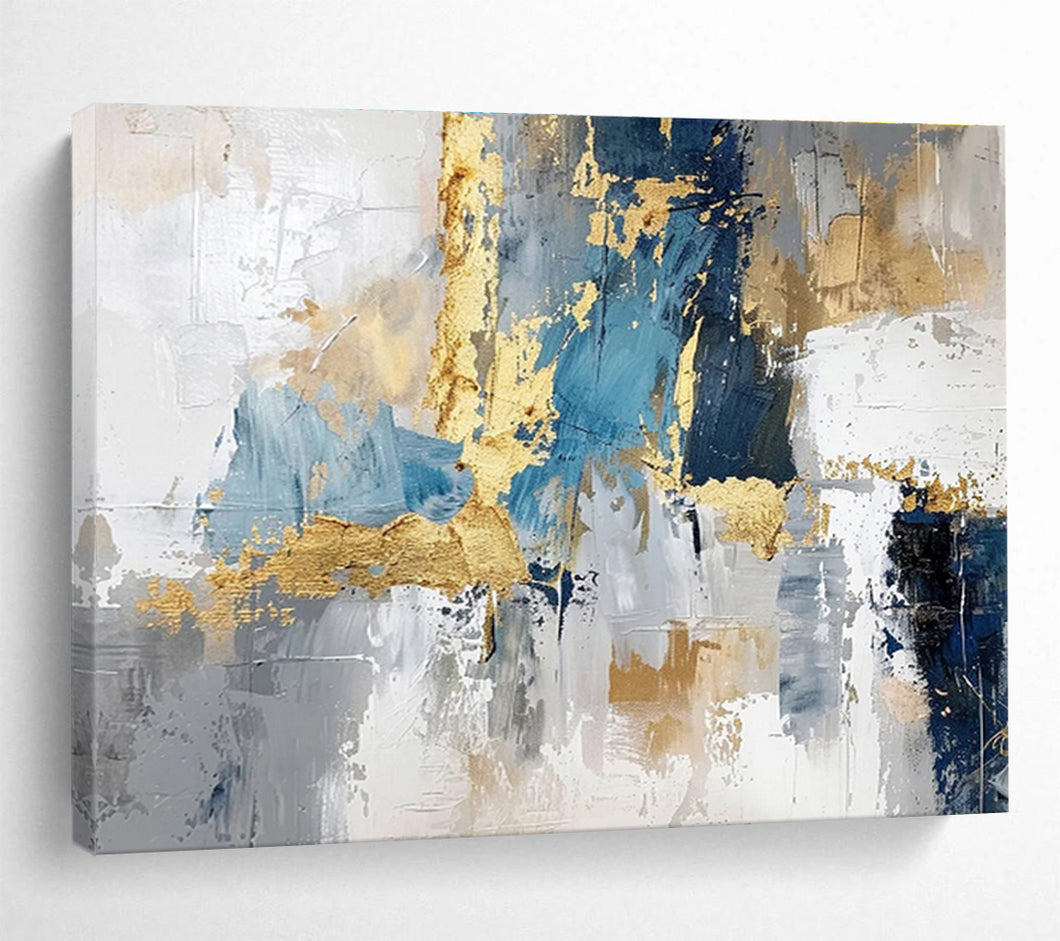 Blue - Gray - Gold Abstract Painting On Canvas DKH344