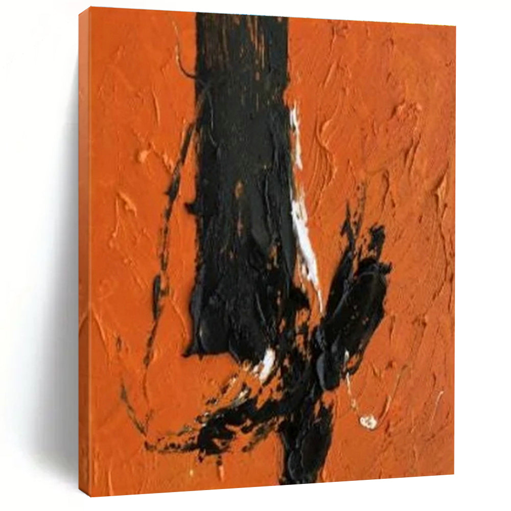 Orange Background with Black Strokes Acrylic Art - Ideal for Industrial - style Cafe & Bold Home Office LargeART0604