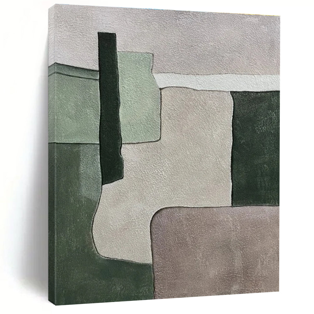 Green & Gray Geometric Abstract Painting, Ideal for Minimalist Living Room & Modern Office LargeART1434