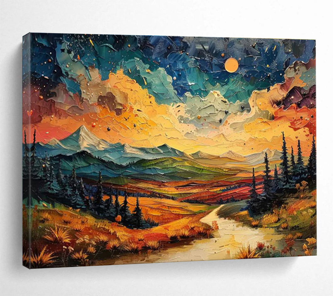 Vivid Landscape Abstract Painting for Bohemian Den & Adventure - Lover’s Bedroom DKH252