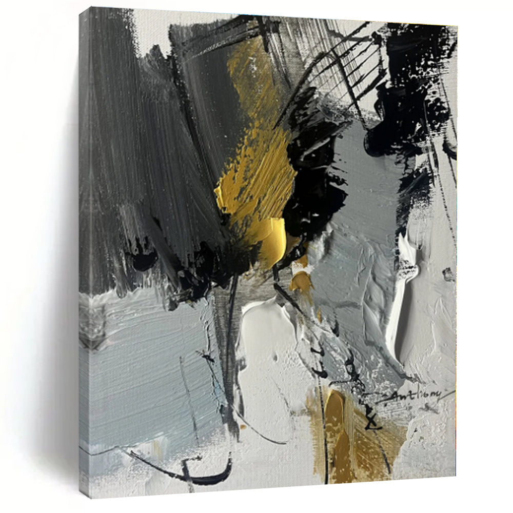 Oversized Gray - Gold Abstract Art for Urban Loft & Creative Conference Room LargeART0493