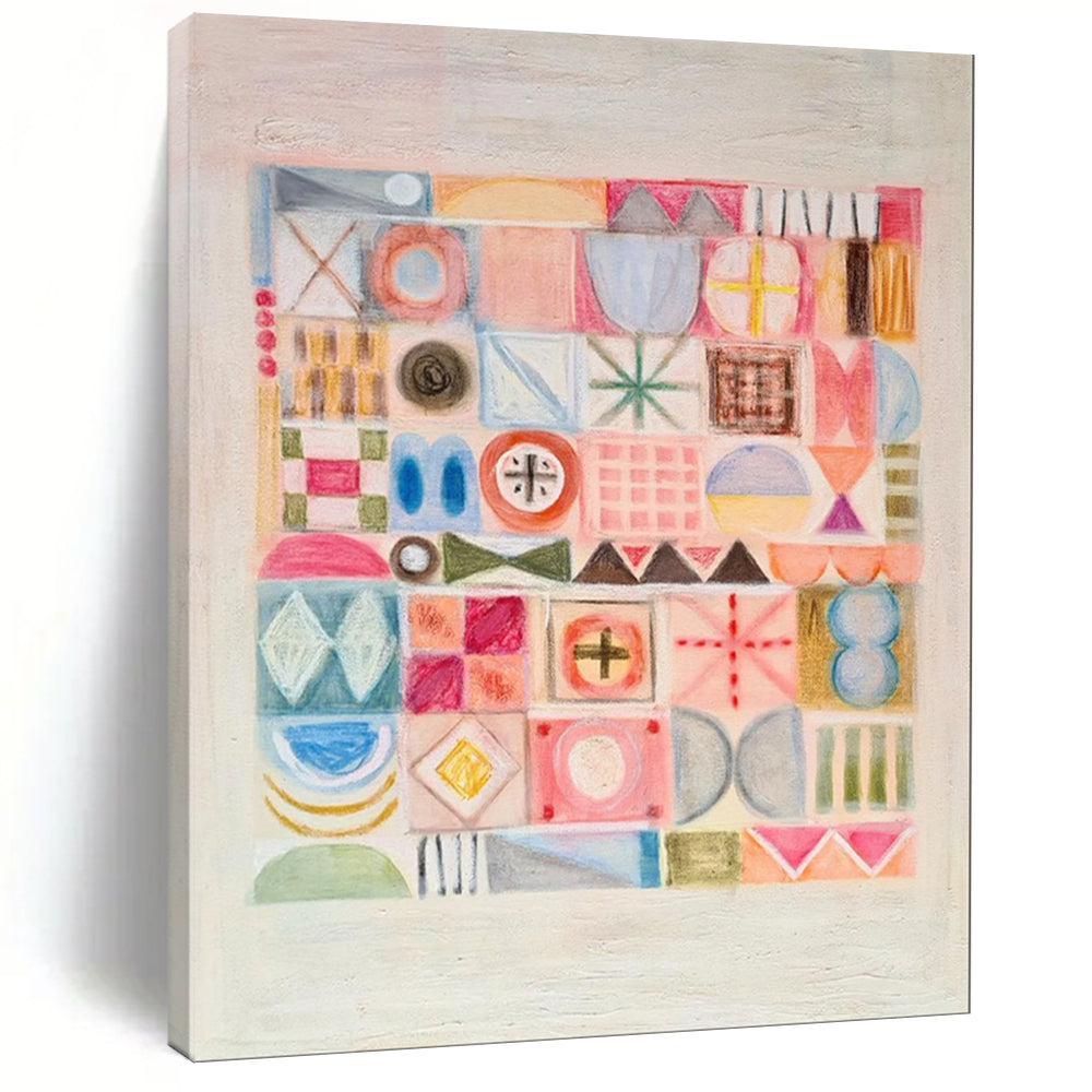 Pastel Geometric Abstract Painting, Suited for Minimalist Nursery & Modern Home Office LargeART1849