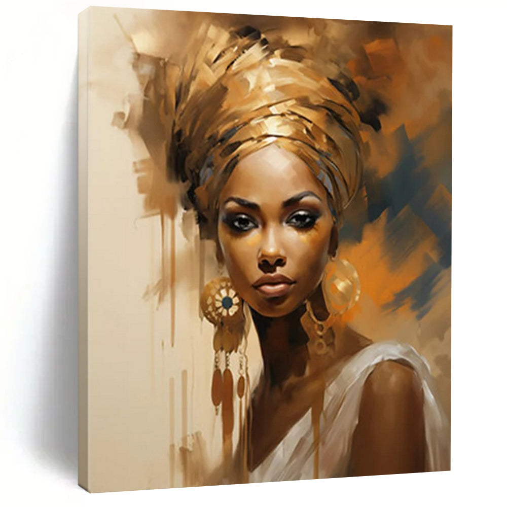 “Elegant Portrait with Golden Headwrap” – Realistic - Abstract Portrait with Rich Textures DTP125