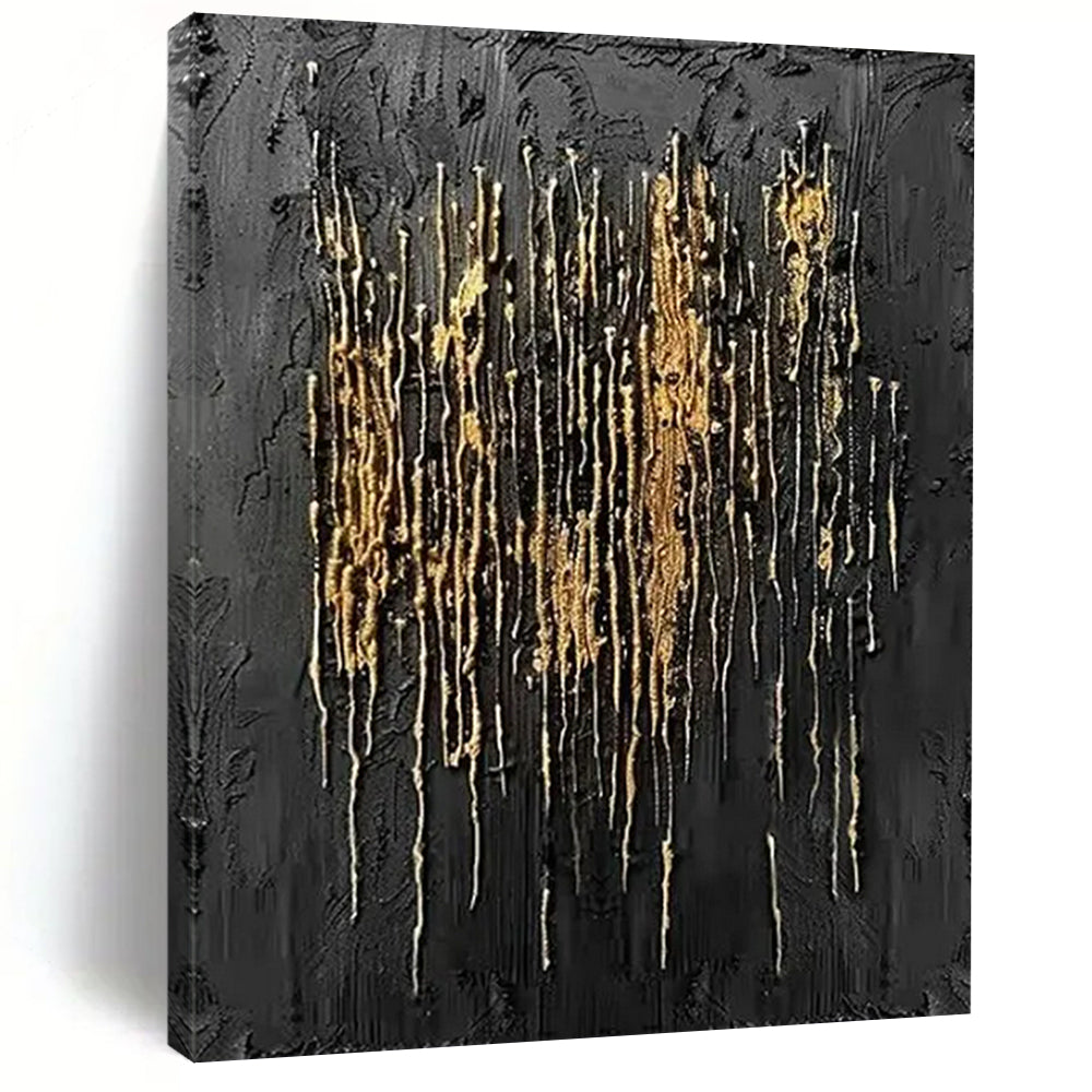 Black & Gold Dripped Abstract - Perfect for Luxury Bedroom & Art Gallery Corner LargeART2358