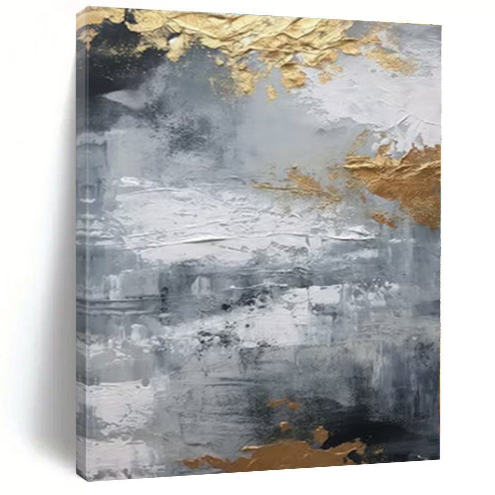 Gray & Gold Textured Abstract Canvas Painting 2, Great for Industrial - Chic Office & Modern Hallway LargeART1261