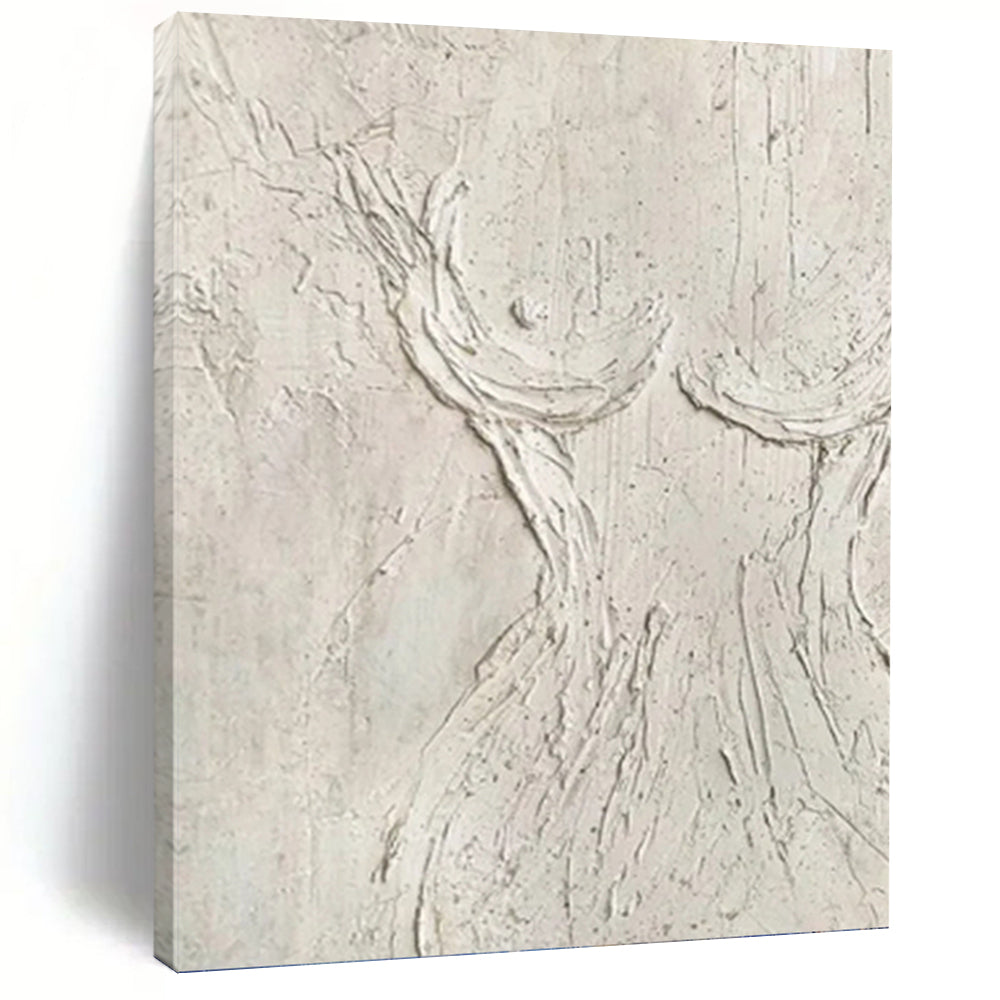 “Textured White Figure Abstract” Abstract Painting on Canvas, Artistic Wall Statement DKH989