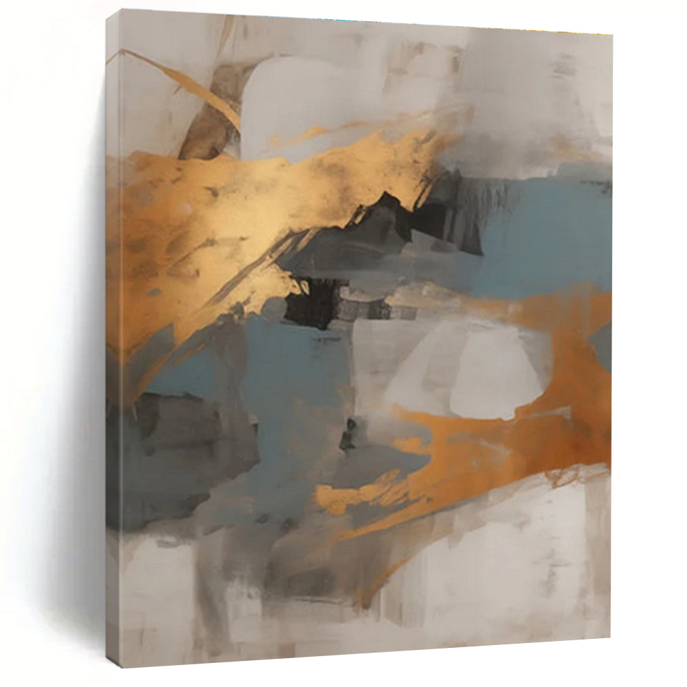 Gold - Blue - Gray Abstraction Art for Coastal Mansion & Corporate Boardroom LargeART0848
