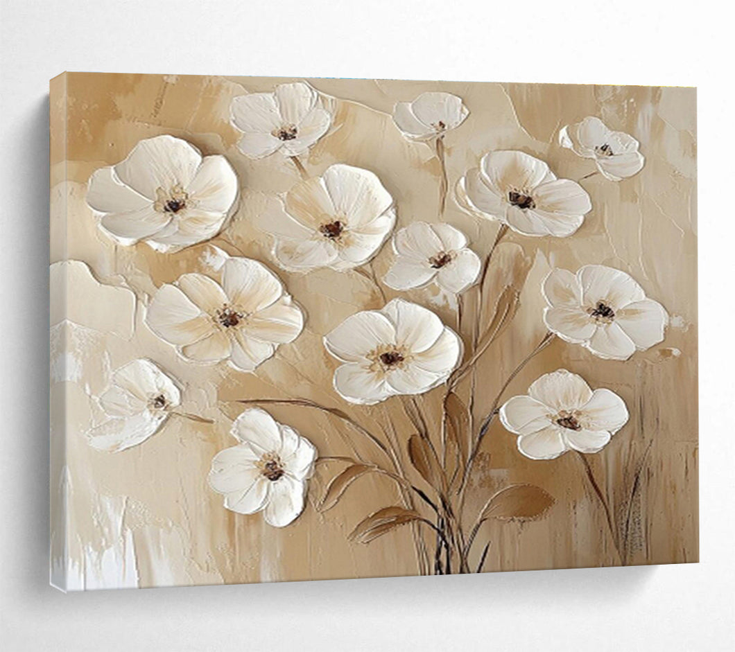 Textured White Flower Painting for Romantic Bedroom & Floral - Themed Café DKH309