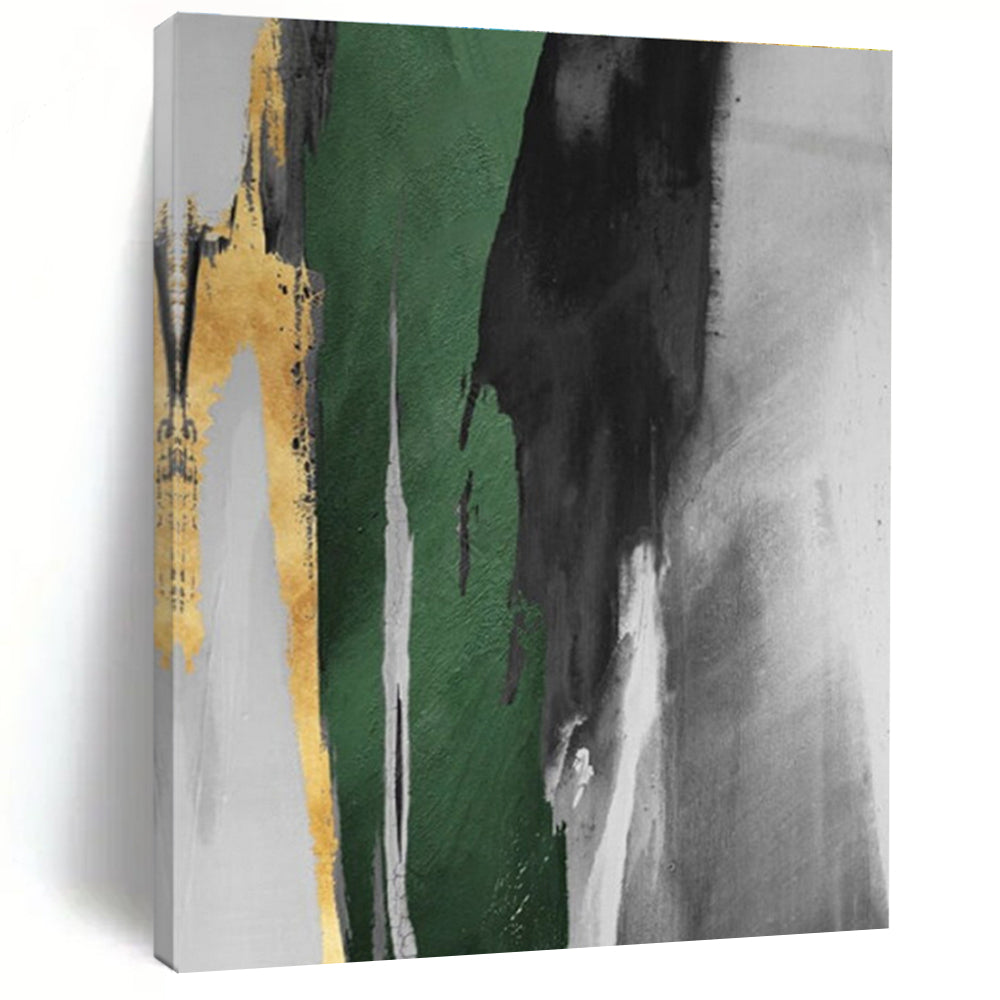 Green, Black, Gray, and Gold Abstract Acrylic Art - Perfect for Modernist Office & Art Deco - inspired Hallway LargeART0637