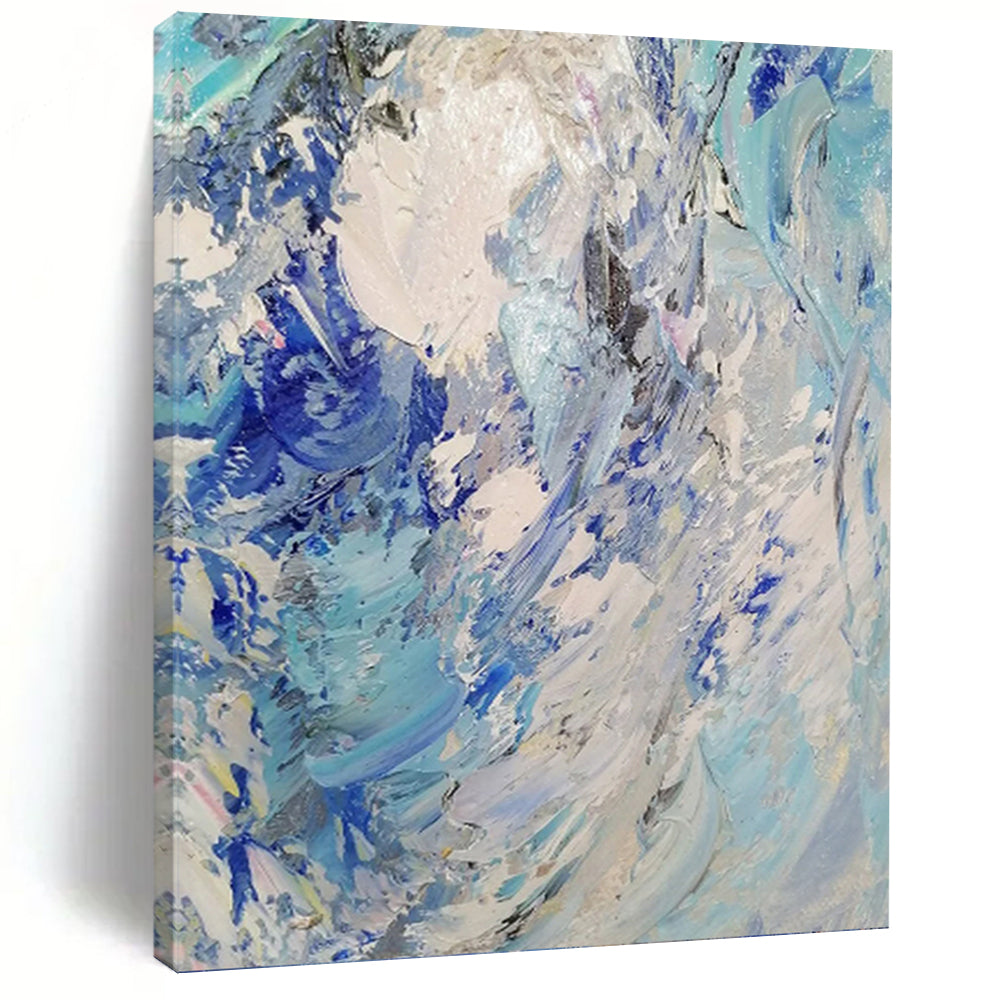 “Textured Blue and White Abstract Waves” - Blue, White, Grey Abstract Art on Canvas DKH1288