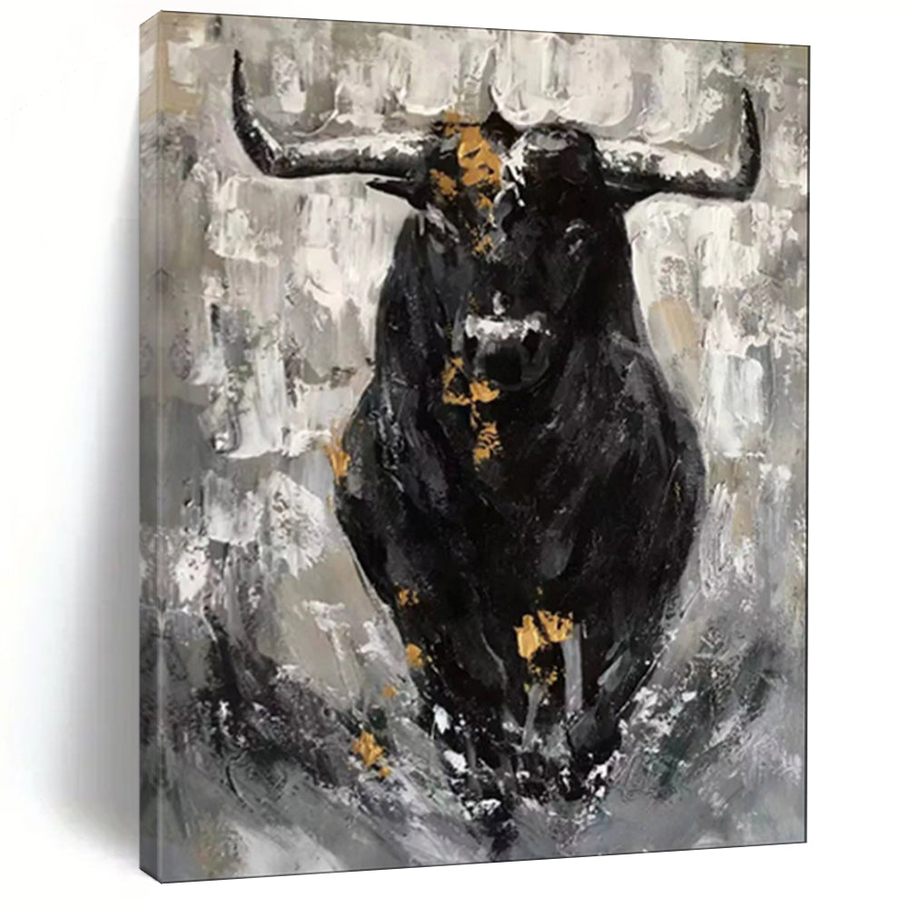 Black & Gold Abstract Bull Close - Up, Suited for Bold Home Gym & Statement Wall LargeART1971