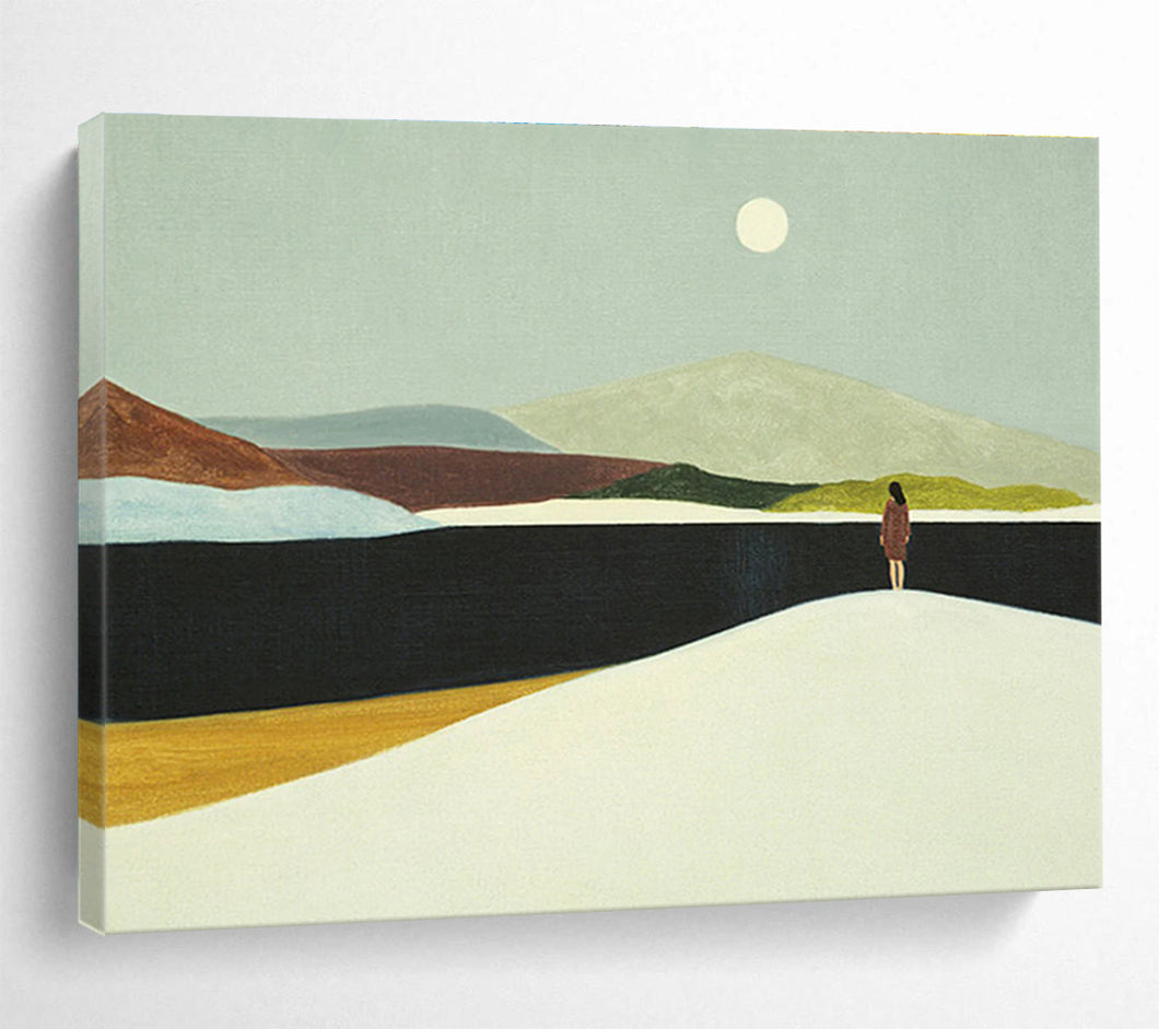 Minimalist Landscape Painting on Canvas - “Moonlit Contemplation” DKH739