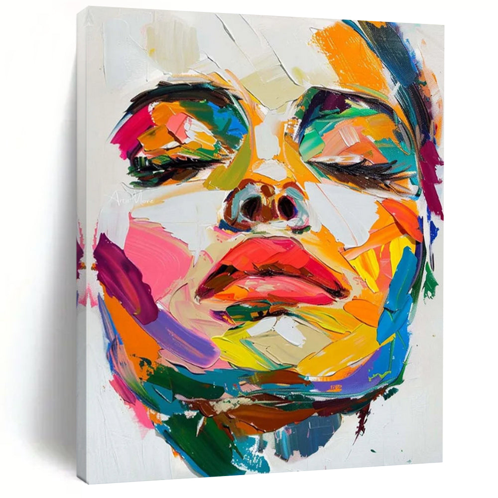 “Expressive Color - Filled Face” – Abstract Portrait Oil Painting with Vivid Brushstrokes DTP090