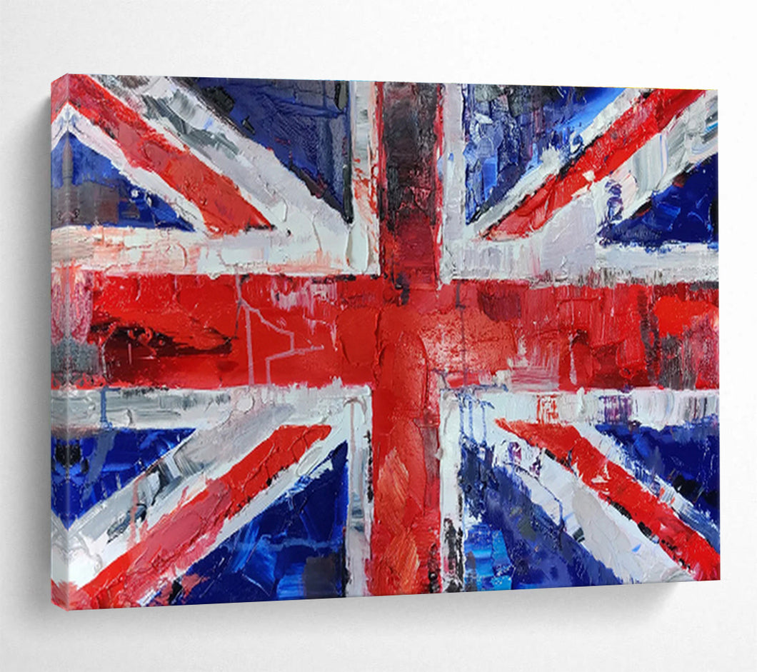 Textured Union Jack Abstract Art for British - Themed Pub & Eclectic Man Cave DKH120