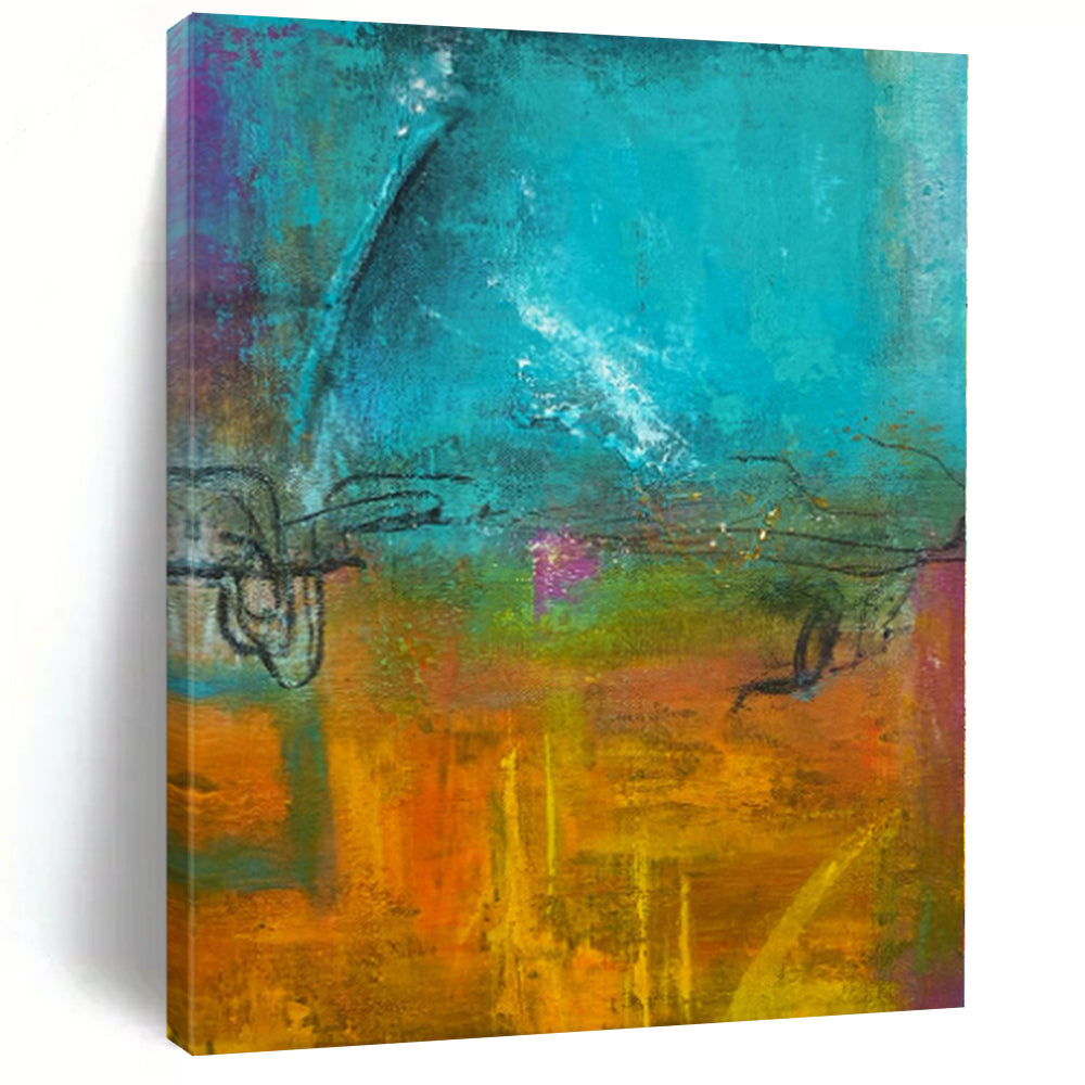 Hand - painted Large - sized Vibrant Color Field Abstract Acrylic Art for Lively Lounges LargeART0059
