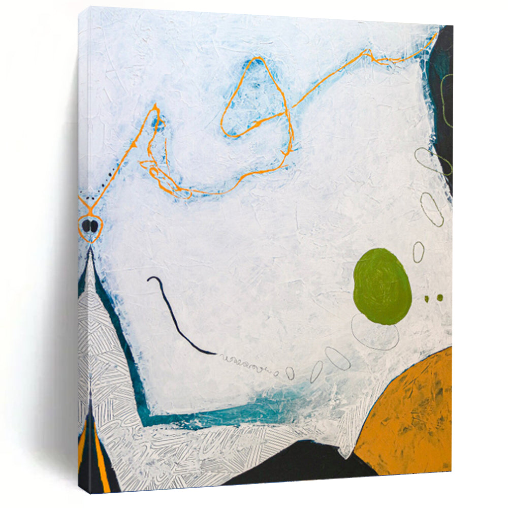 “Nature - Inspired Abstract” - White, Blue, Green, Orange Abstract Art on Canvas DKH1110