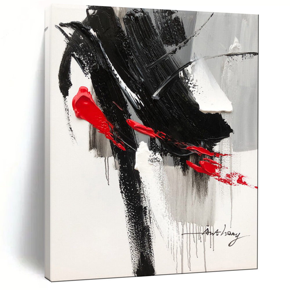 Black & Red Bold Abstract Painting, Perfect for Edgy Living Room & Creative Studio LargeART2088