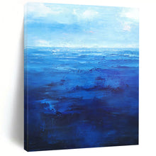 Load image into Gallery viewer, “Deep Blue Ocean” – Layers of deep and light blue, with bold brushstrokes creating a dynamic sea. DTP345
