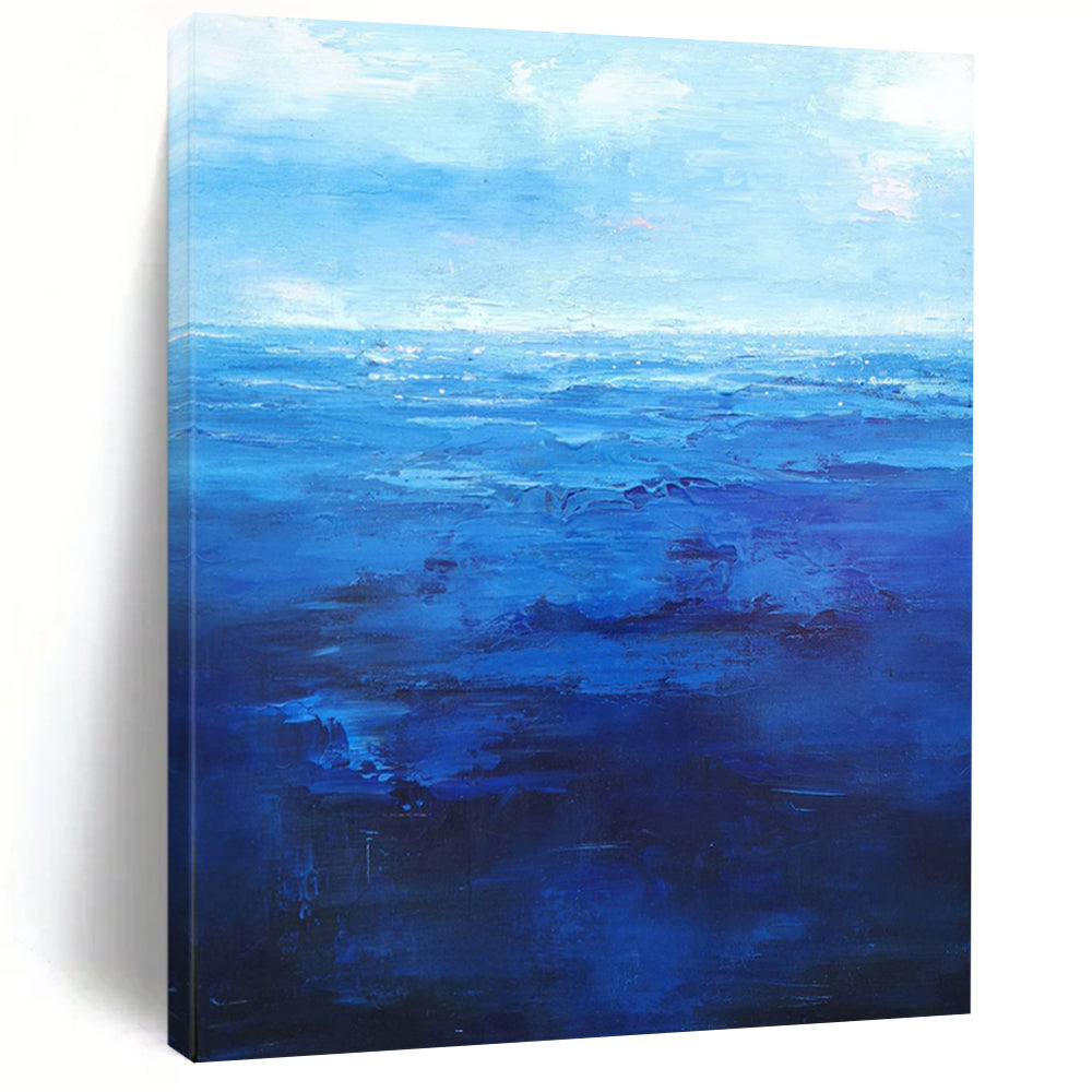 “Deep Blue Ocean” – Layers of deep and light blue, with bold brushstrokes creating a dynamic sea. DTP345