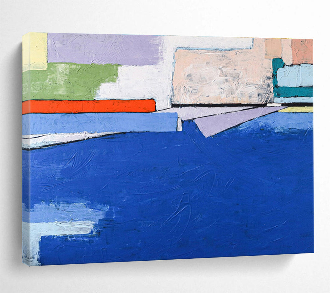 Colorful Abstract Painting on Canvas: Vibrant Block - Shaped Abstraction DKH575