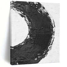 Load image into Gallery viewer, “Black and White Textured Circle” - Minimalist Symbolic Art on Canvas DKH1675

