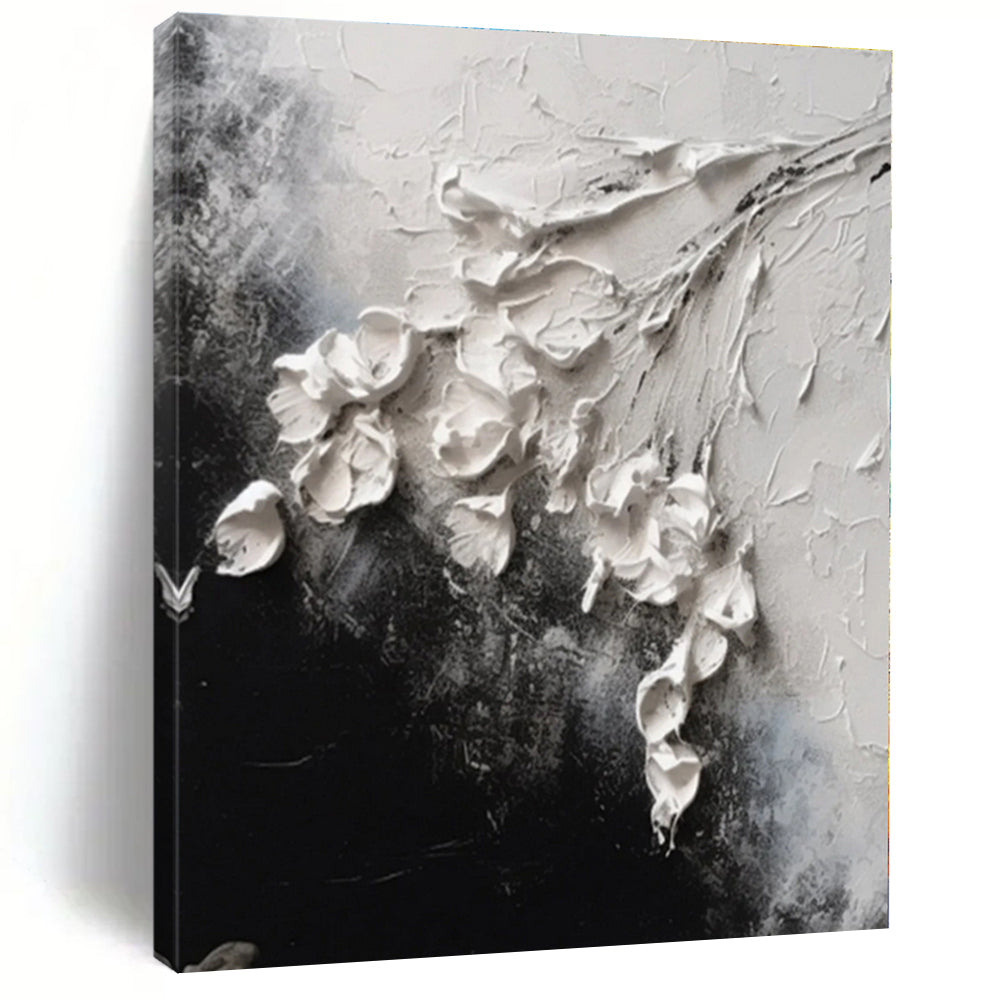 3D White Flowers on Black Acrylic Art - Great for Romantic Bedroom & Elegant Bathroom LargeART0580