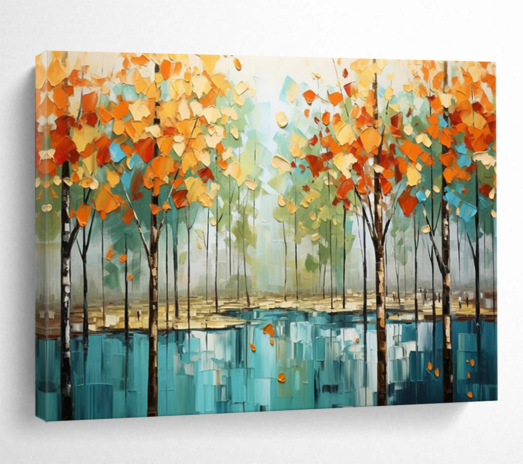 Autumn Forest Reflection Large - scale acrylic painting DLZ163