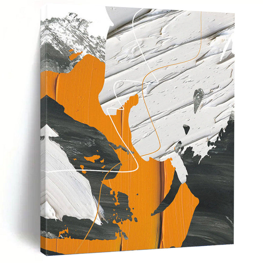 “Orange, Grey, White Abstract” - Modern Abstract Art on Canvas DKH1528
