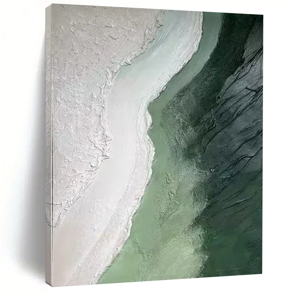 Textured Green and White Abstract Art for Coastal Home Hallway & Art - focused Spa LargeART0938