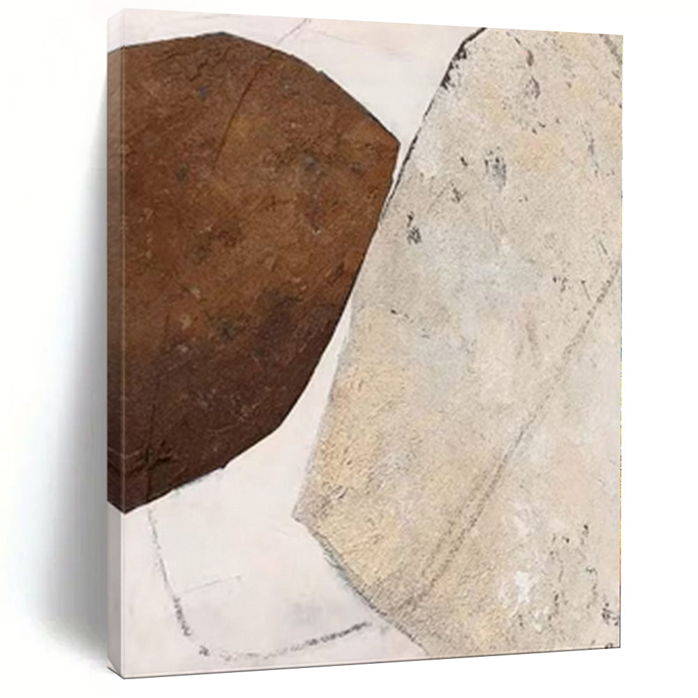 Grand Hand - painted Brown & Beige Textured Shapes Acrylic Art for Neutral - Toned Studies LargeART0171