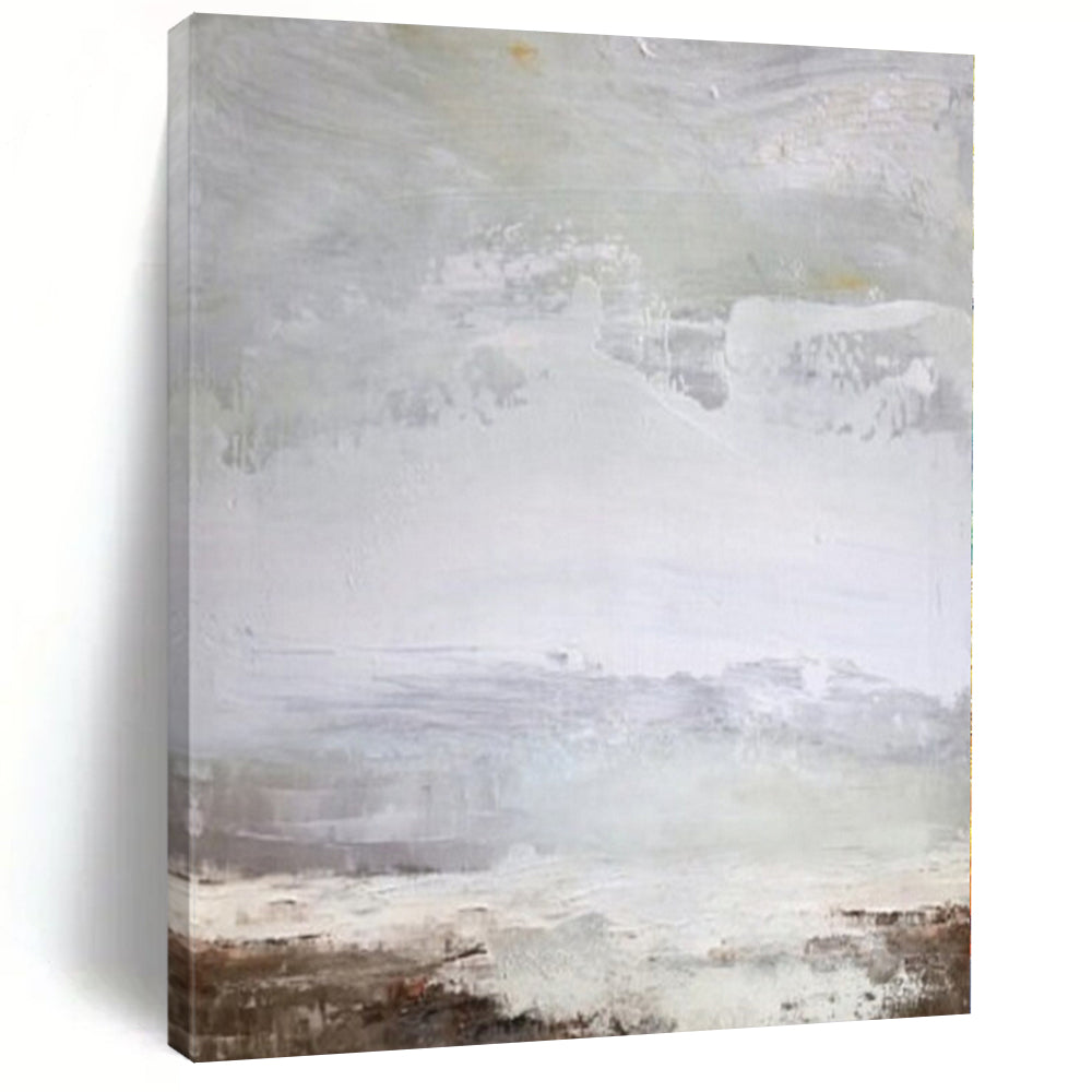 Light Gray Abstract Landscape Canvas Painting, Perfect for Coastal Home Office & Serene Nursery LargeART1149