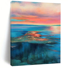 Load image into Gallery viewer, “Sunset Lagoon” – Pink, Orange &amp; Blue Coastal Abstract Acrylic Art DTP051
