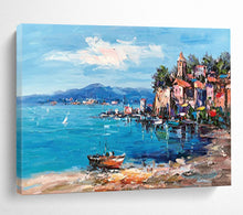 Load image into Gallery viewer, “Coastal Village Charm” - Vibrant Seaside Town Abstract Acrylic, Suits Porch and Nautical Gallery DLZ230
