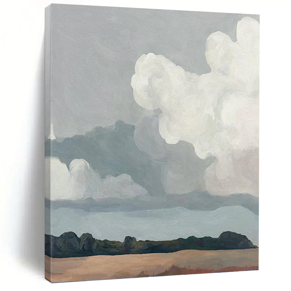 “Cloudy Sky Minimalist Landscape” - Subtle Toned Nature Art on Canvas DKH1430
