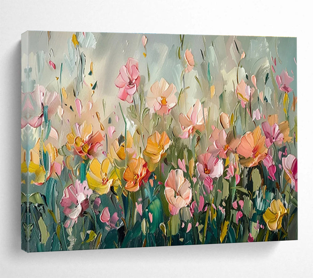 Soft - Toned Floral Abstract Painting on Canvas - “Pastel Meadow” DKH709