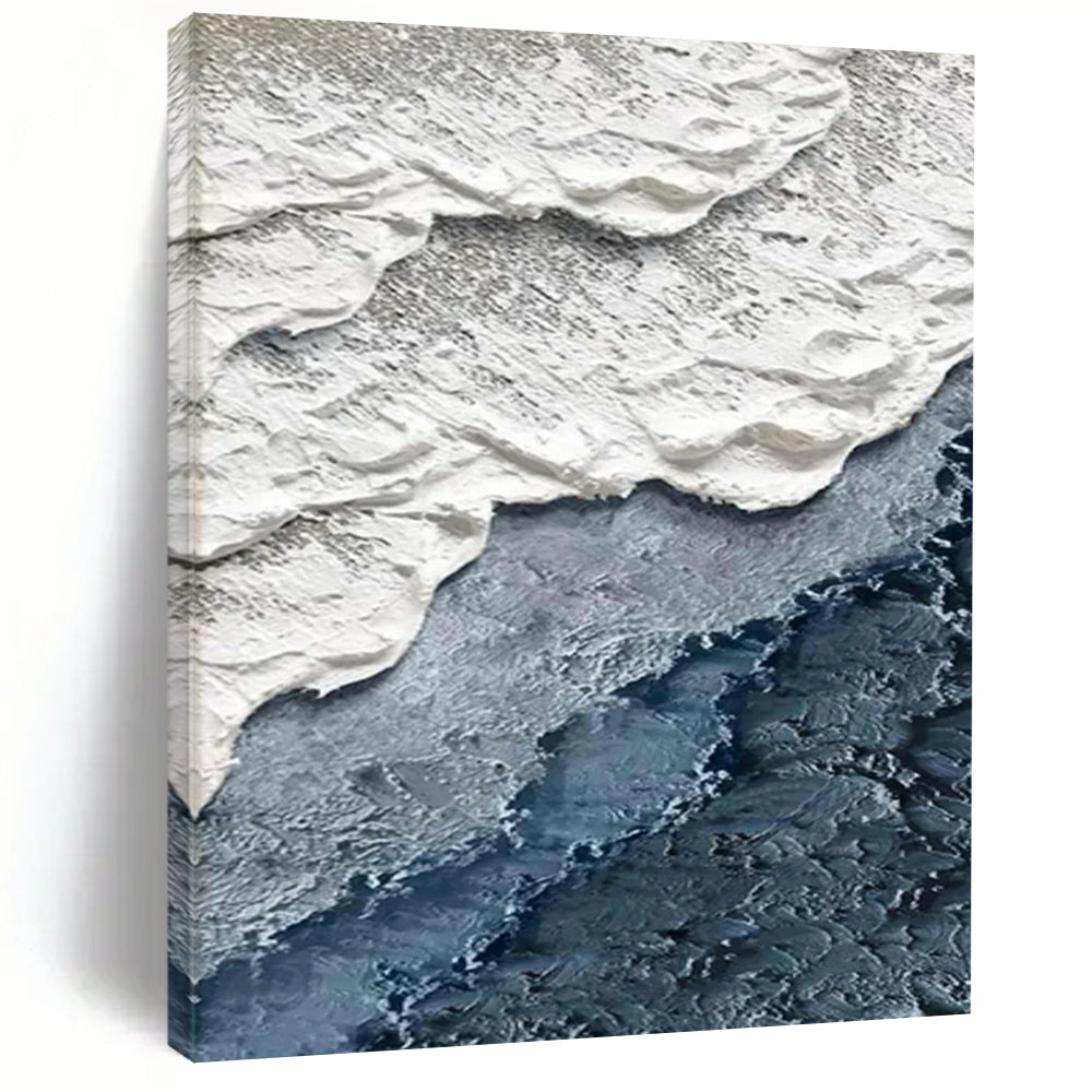 “Textured Coastal Layers” – Layered white, gray, and blue textured forms, evoking a coastal scene. DTP325